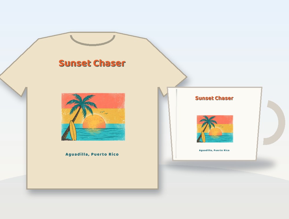 Sunset Chaser · Cazador de atardeceres — diseño MKLDesignsShop en Camiseta y taza · Shirt & mug
