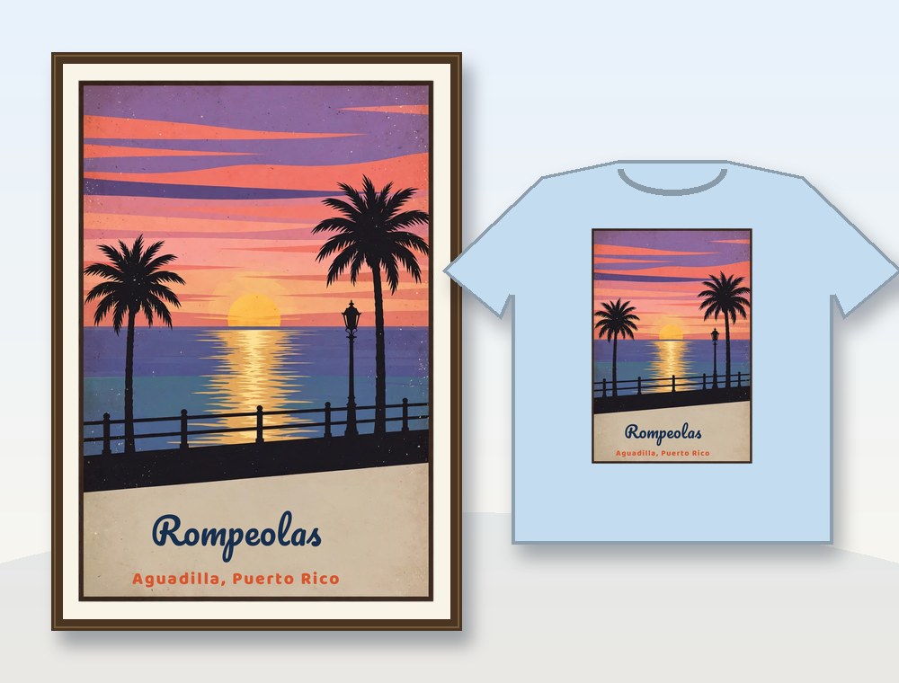 Rompeolas Sunset · Atardecer en Rompeolas — diseño MKLDesignsShop en Póster y camiseta · Poster & shirt