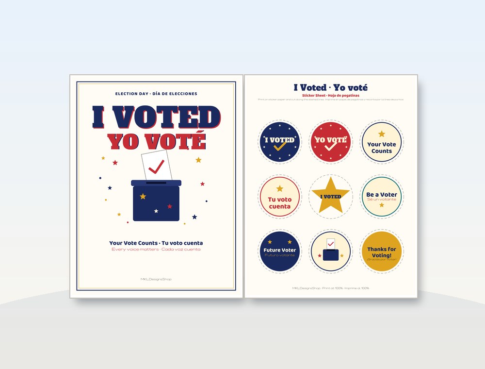 I Voted · Yo voté — imprimible cívico gratis de MKLDesignsShop · Free civic printable