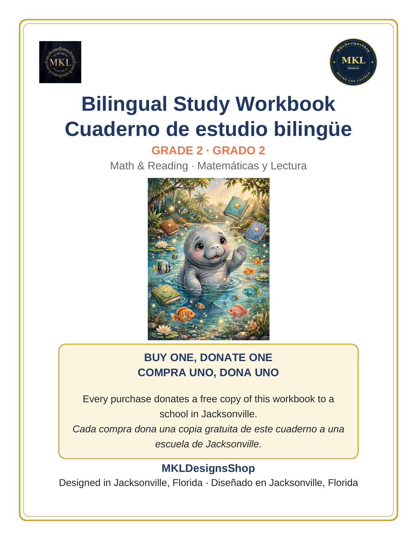 Cuaderno de estudio bilingüe de segundo grado, matemáticas y lectura