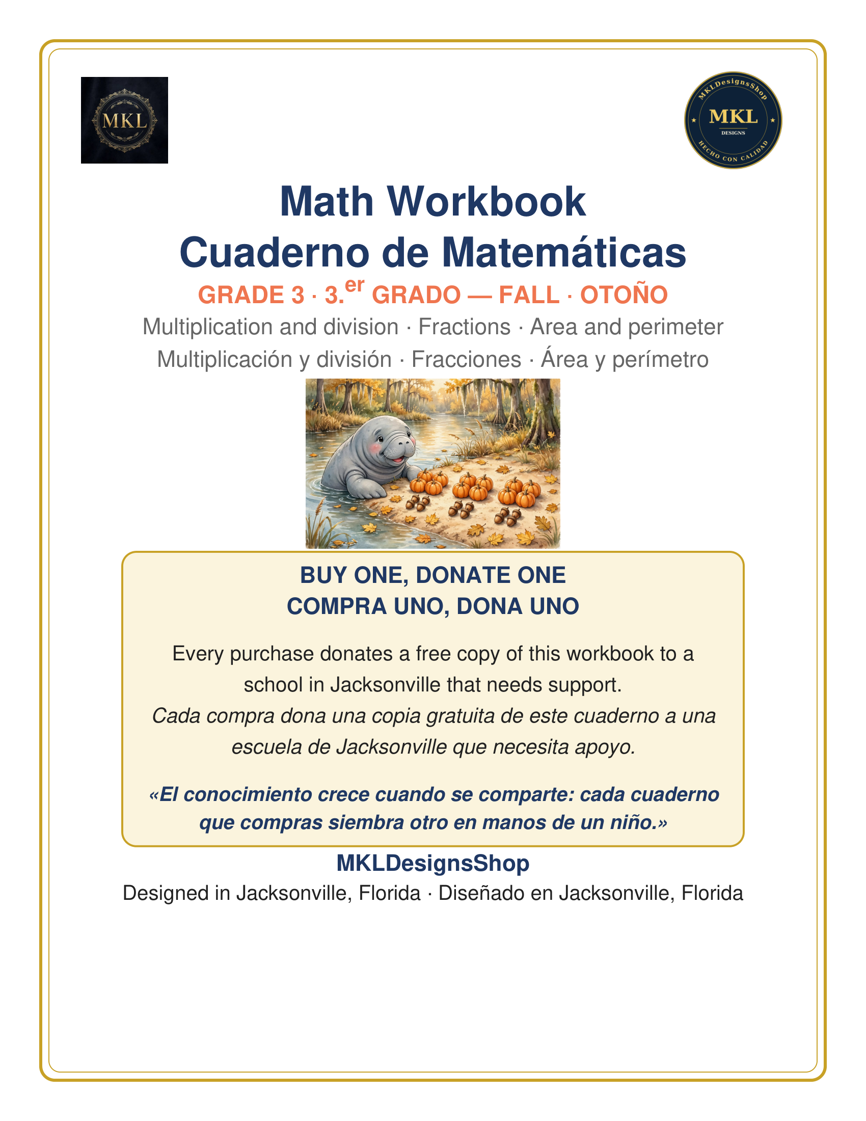 Cuaderno de matemáticas de tercer grado, edición de otoño