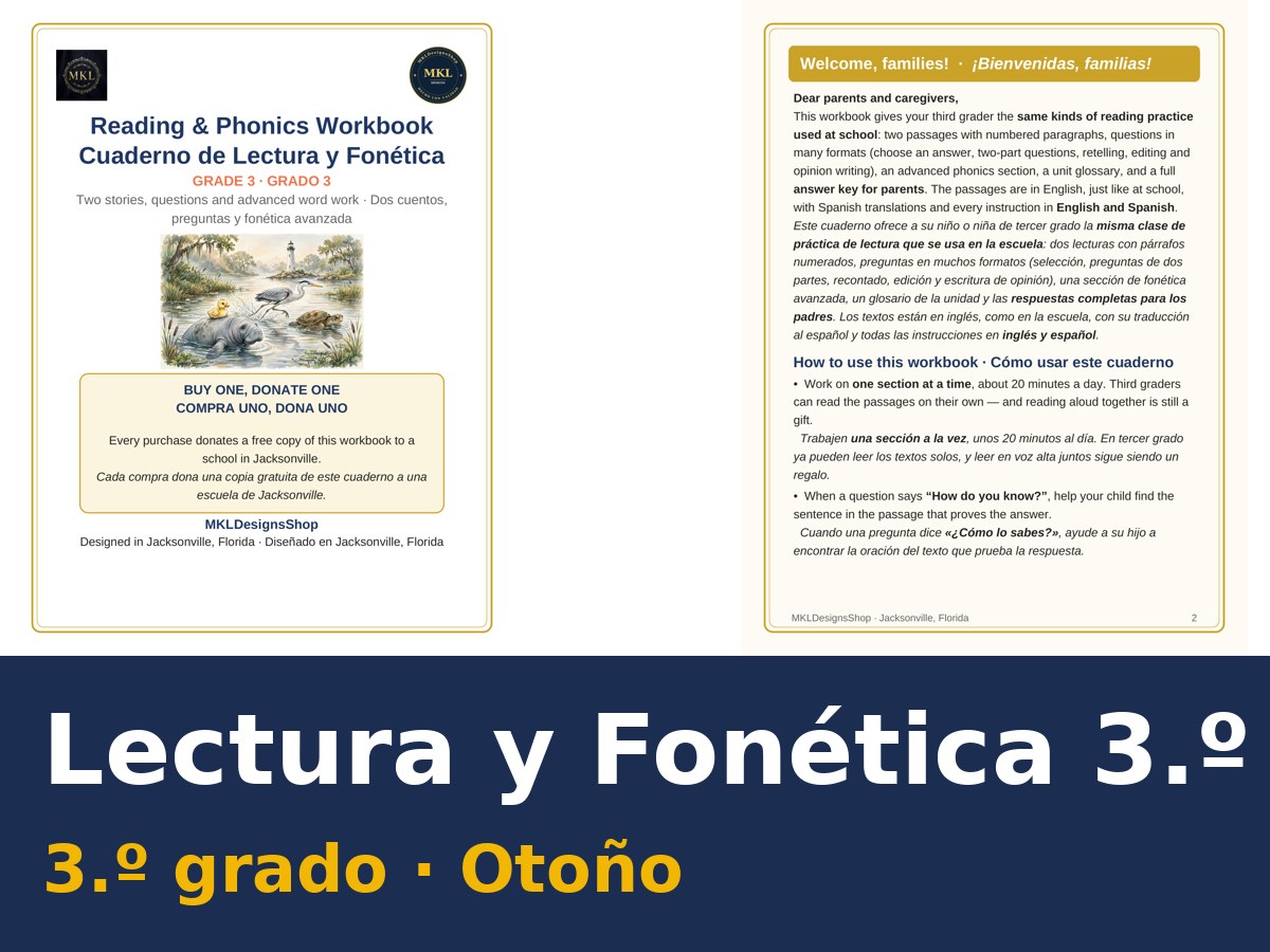 Cuaderno bilingüe de Lectura y Fonética de tercer grado