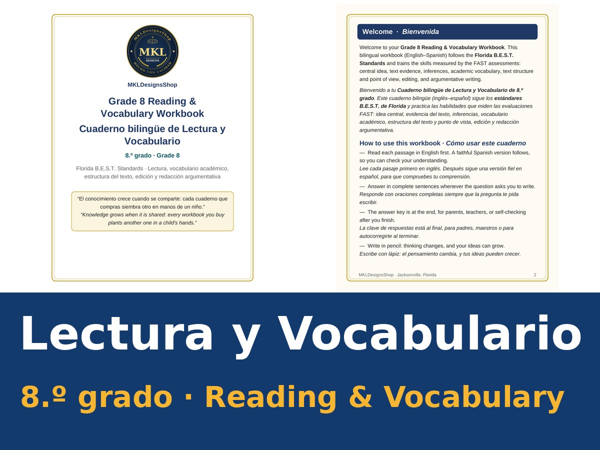 Cuaderno bilingüe de Lectura y Vocabulario de octavo grado