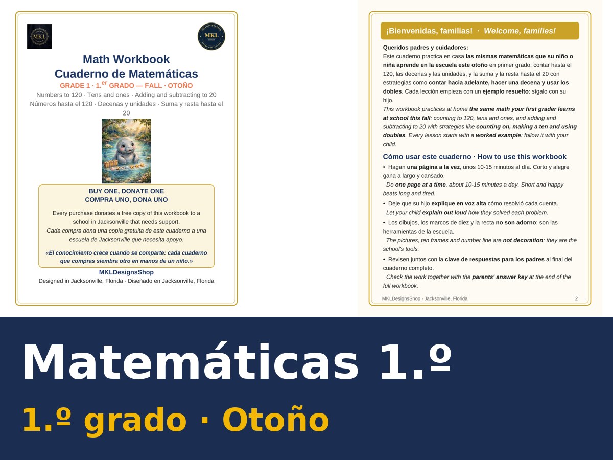 Cuaderno bilingüe de Matemáticas de primer grado, edición de otoño