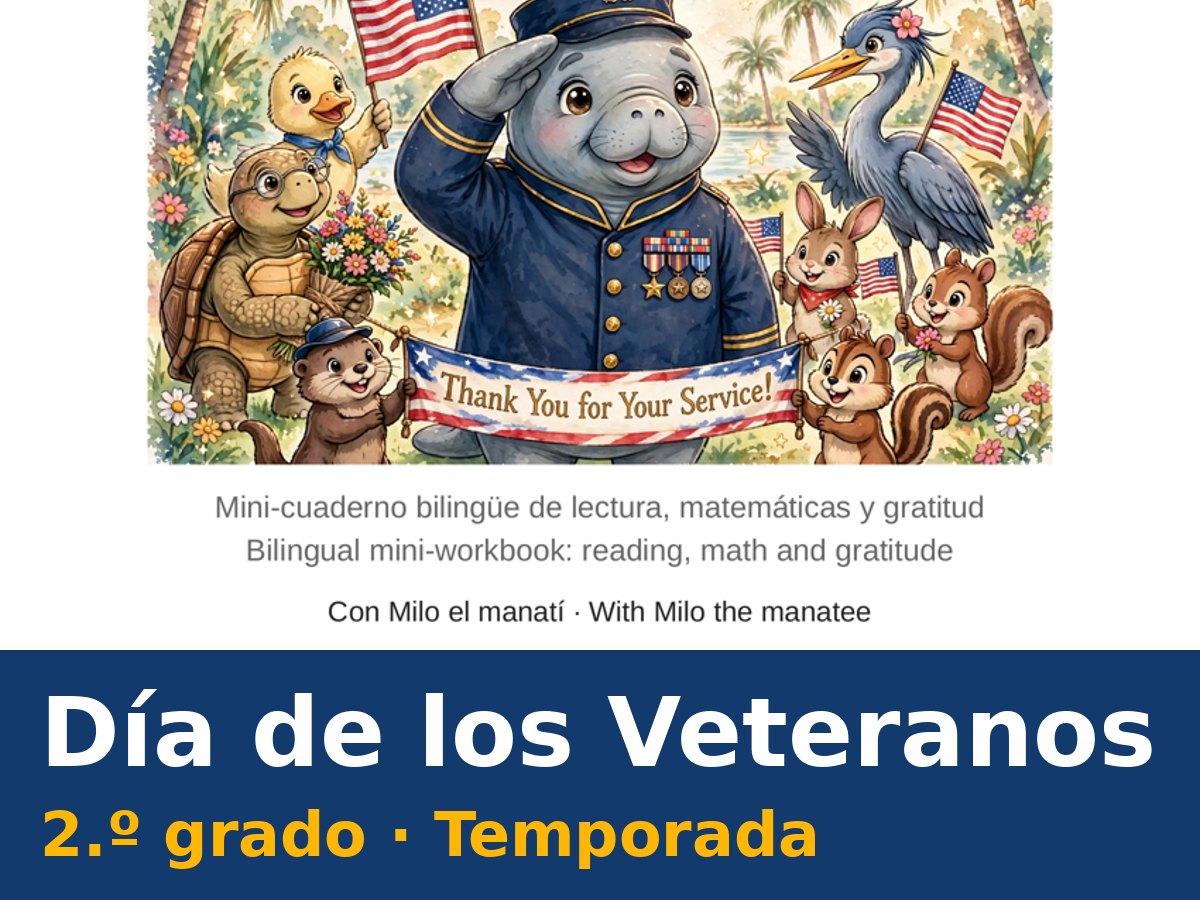 Mini-cuaderno bilingüe del Día de los Veteranos para segundo grado